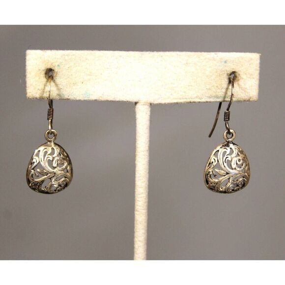 Sterling Silver Vintage 90s Filigree Openwork Drop Earrings